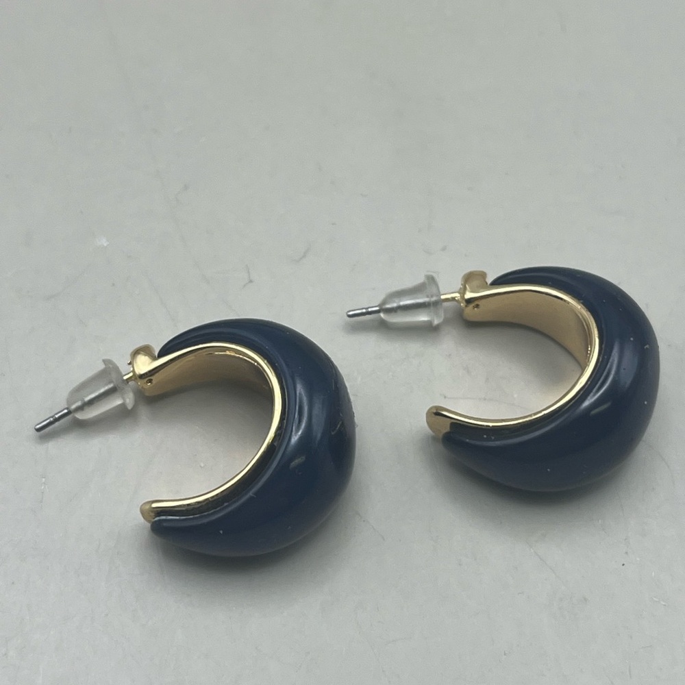 Elegant Gold Tone and Blue Hoop Earrings Classic Statement for Everyday Wear